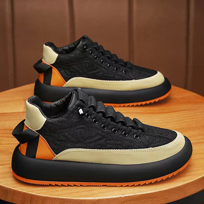 Cute Men's Casual Lace Up Sneakers Comfortable Thick-soled Walking Running Shoes Black Orange Size39