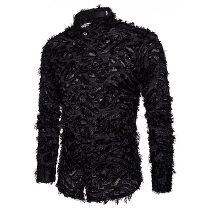 Cute Urban Feather Tassel Lapel Men's Shirt Black S