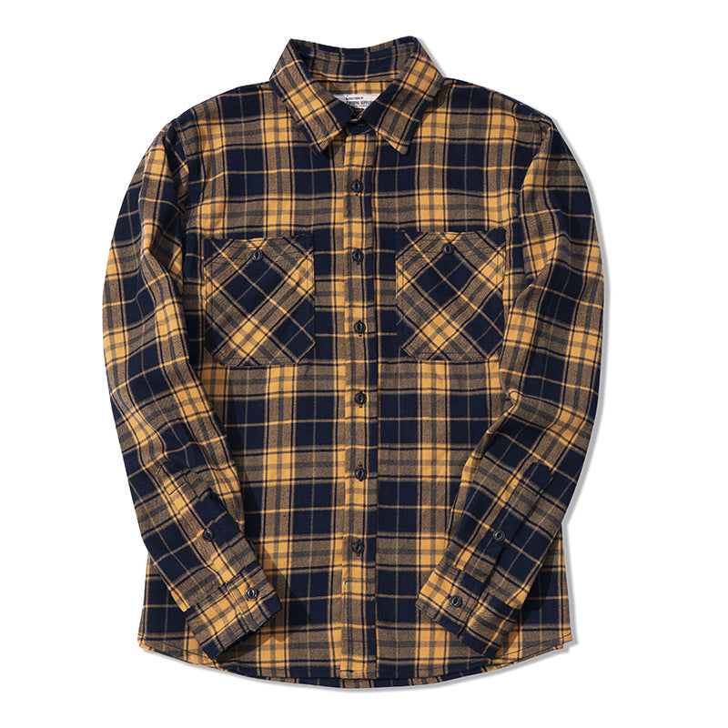 Cute Men's Heavy Thick Plaid Shirt Yellow M