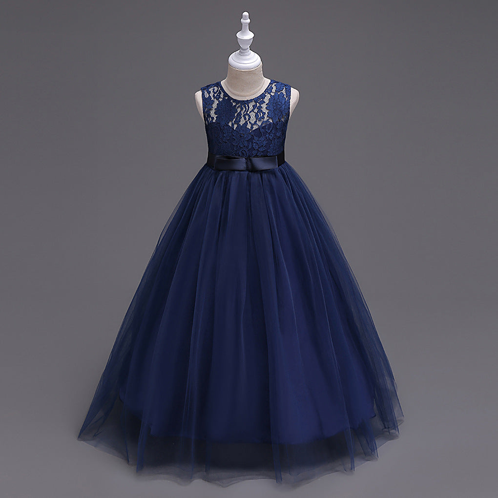 Lovely Children's Dress Girls Party Wedding Dress Blue 130cm