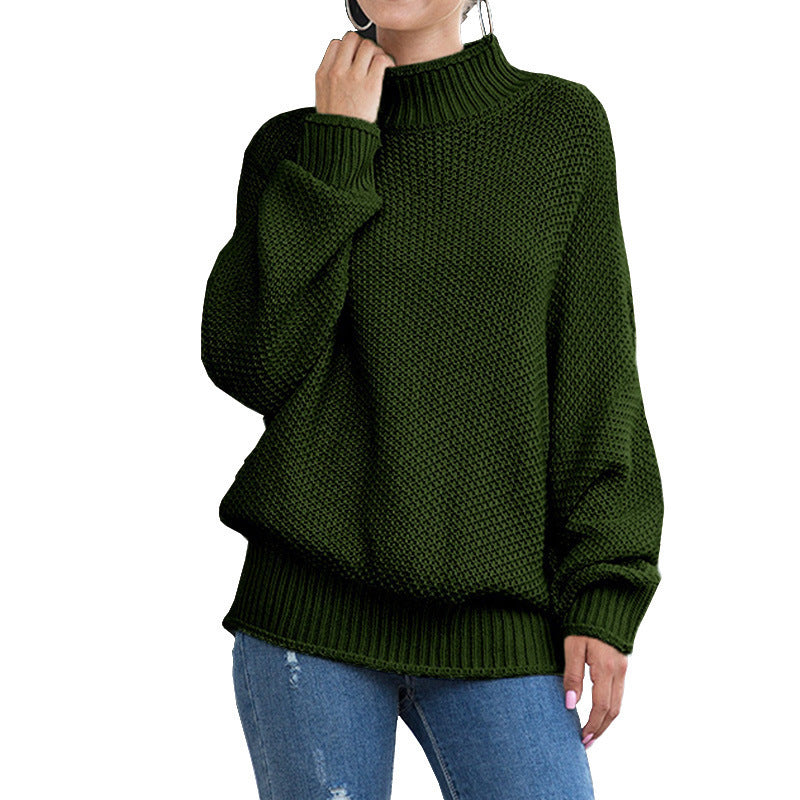 Elegant Warm Women's Knitted Turtleneck Sweater Army Green 3XL