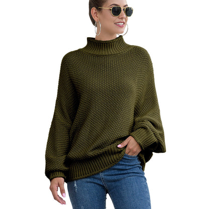 Elegant Warm Women's Knitted Turtleneck Sweater Army Green L