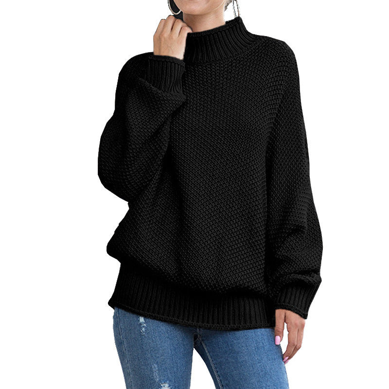 Elegant Warm Women's Knitted Turtleneck Sweater Black 3XL