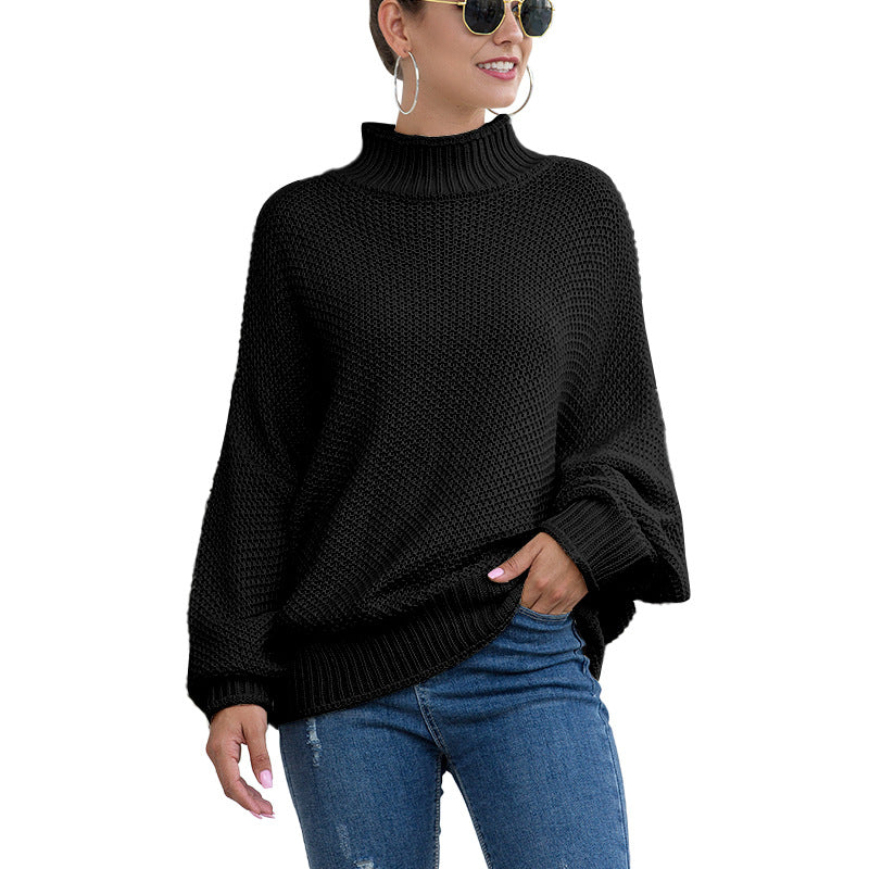 Elegant Warm Women's Knitted Turtleneck Sweater Black L