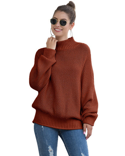 Elegant Warm Women's Knitted Turtleneck Sweater Brown L