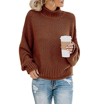 Elegant Warm Women's Knitted Turtleneck Sweater Caramel 3XL