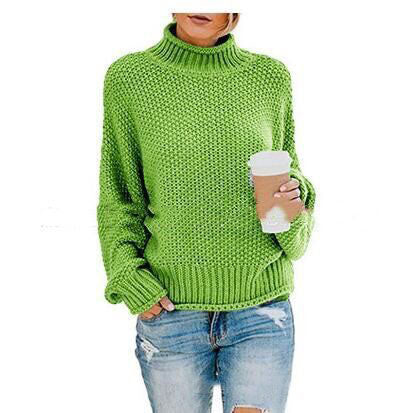 Elegant Warm Women's Knitted Turtleneck Sweater Green 2XL