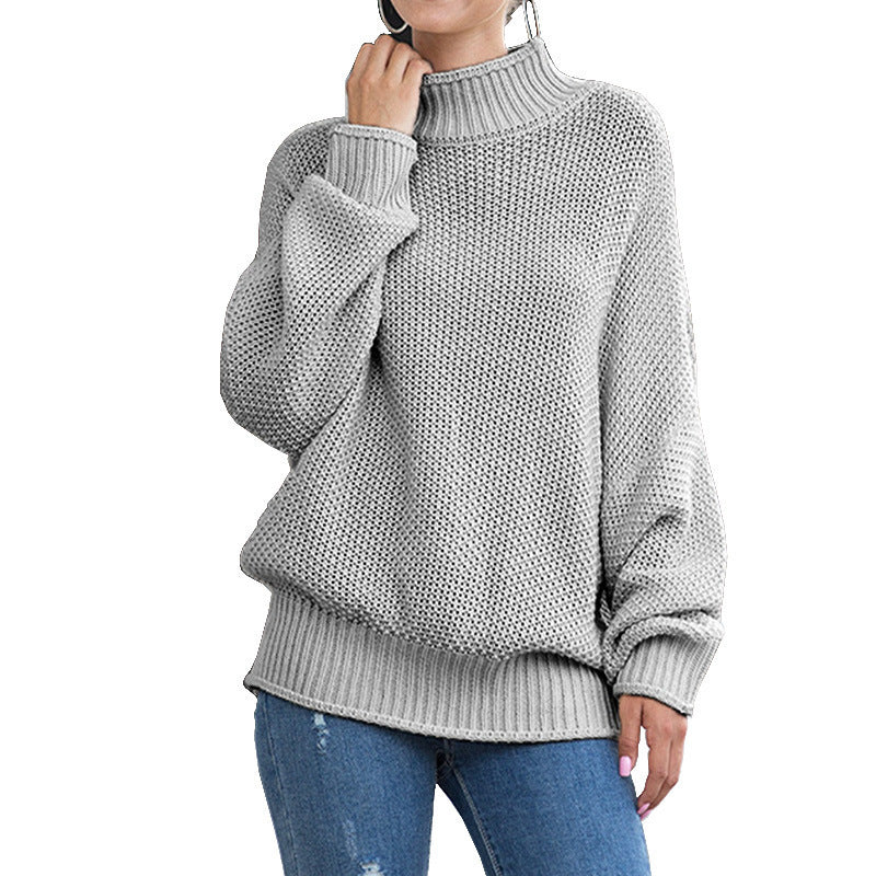 Elegant Warm Women's Knitted Turtleneck Sweater Grey 3XL