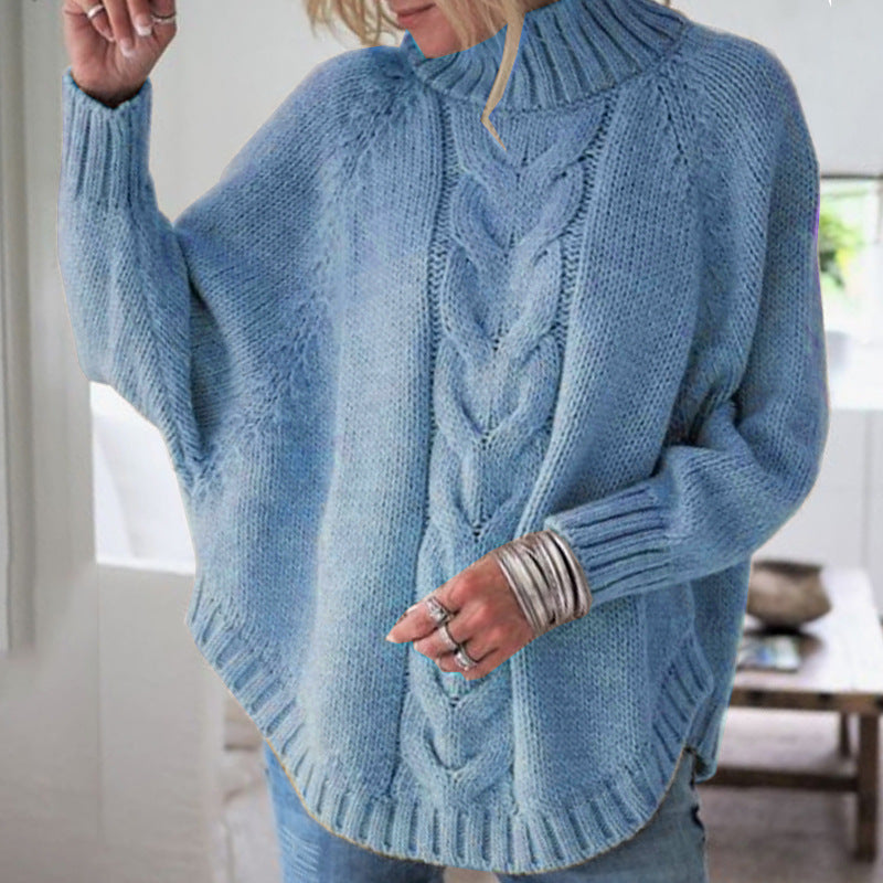 Warm Women's Pullover Loose Sweater Autumn Winter Blue L