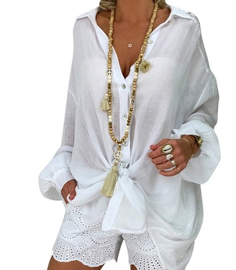 Lovely Women Female Casual Ripped Cotton Shirt Blouse White XL