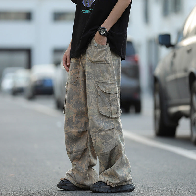 Cute Men's Camouflage Workwear Wide Leg Pants Light L