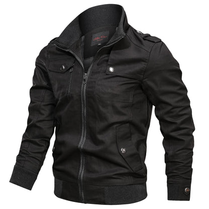 Urban Men's Stand Collar Autumn Winter Jacket Solid Colour Black M