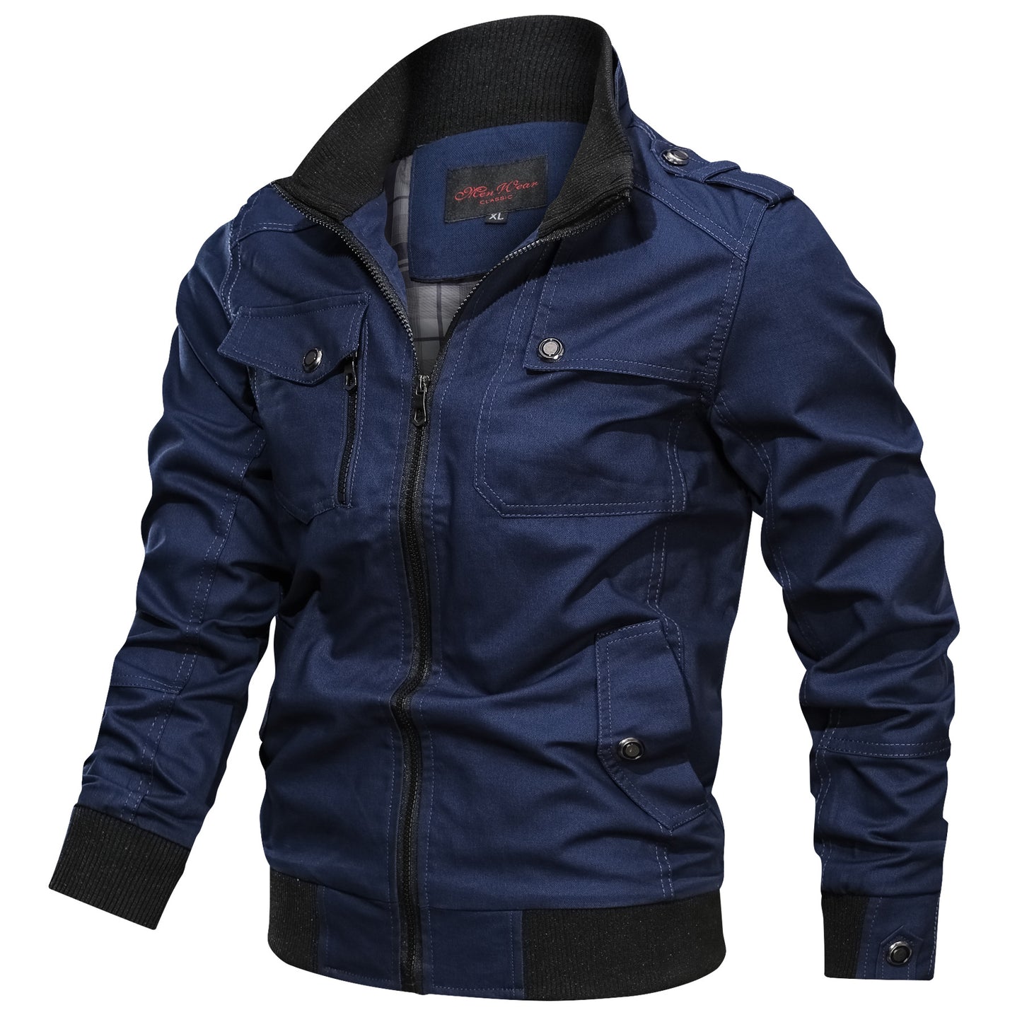 Urban Men's Stand Collar Autumn Winter Jacket Solid Colour Blue 3XL