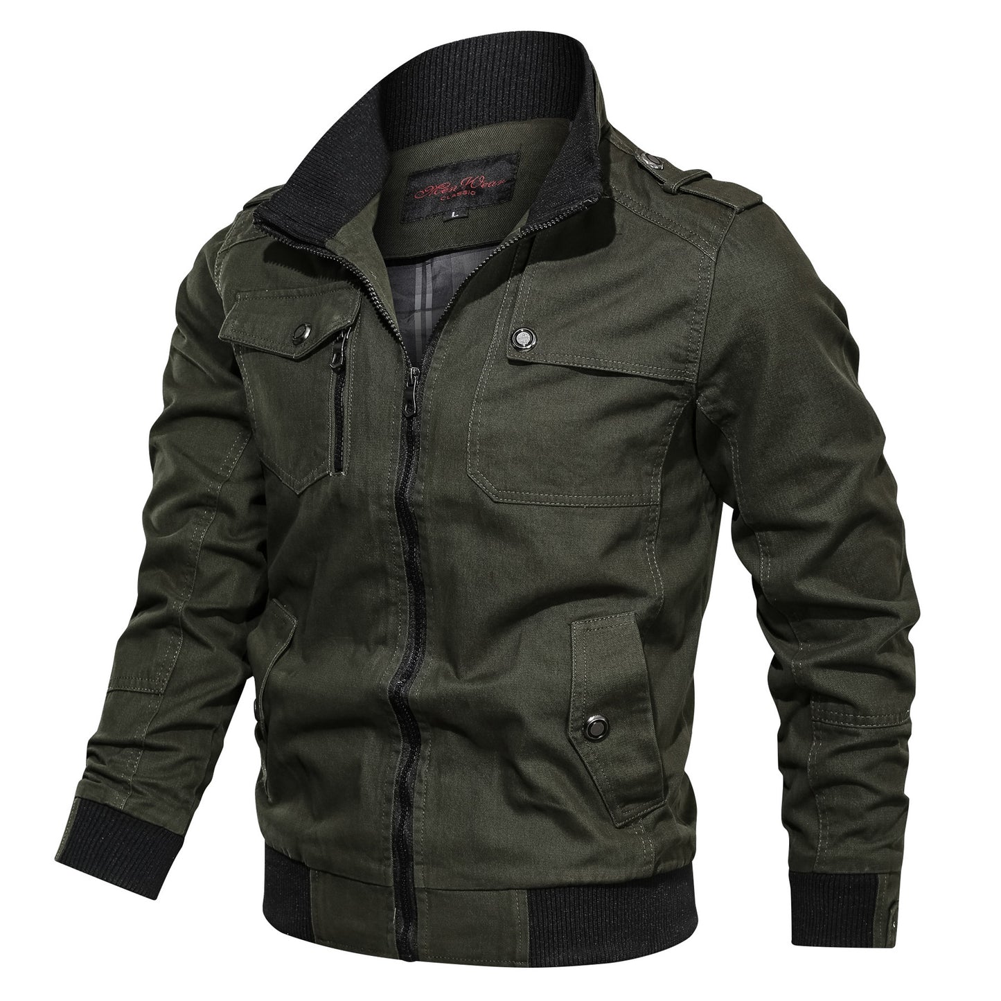 Urban Men's Stand Collar Autumn Winter Jacket Solid Colour Green L