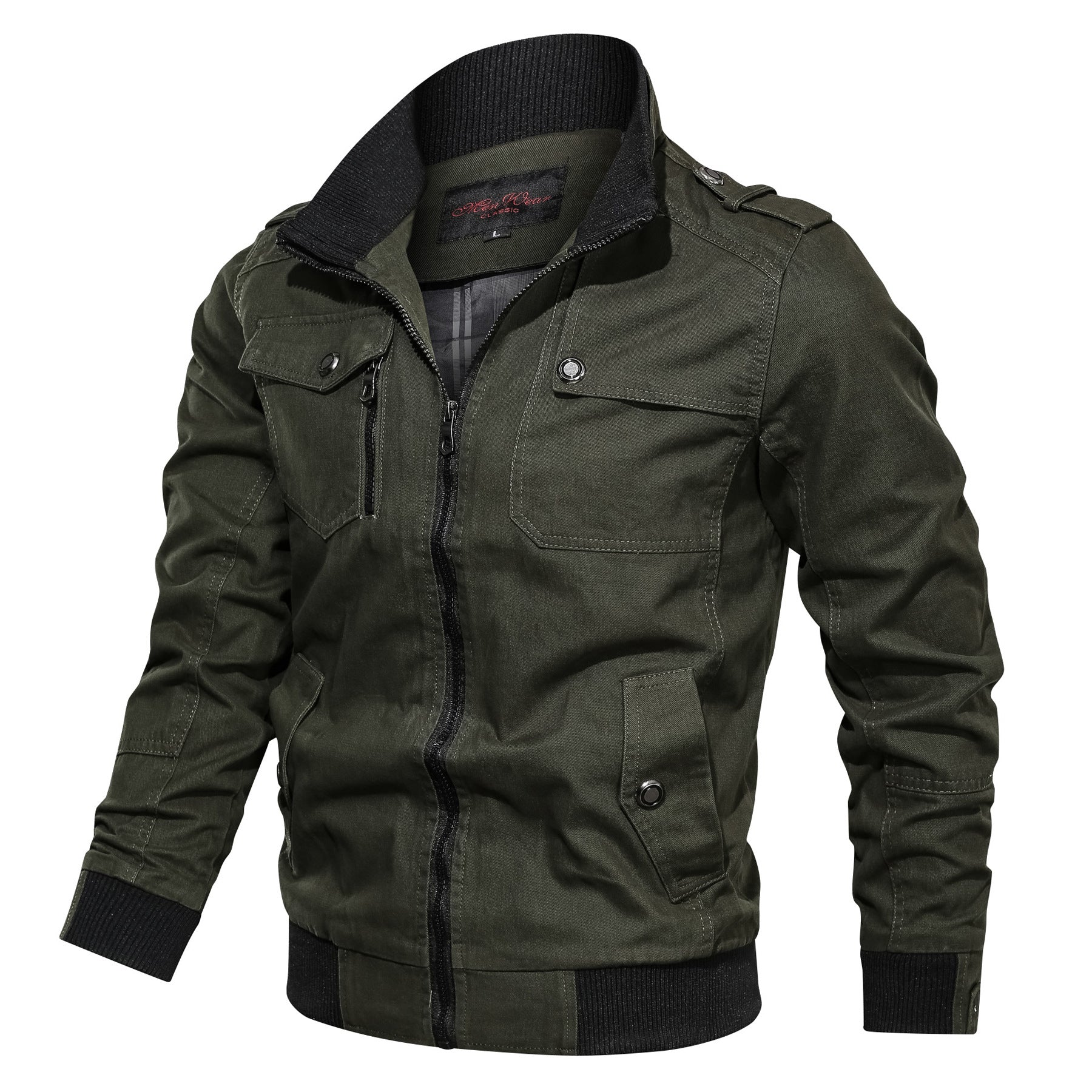 Urban Men's Stand Collar Autumn Winter Jacket Solid Colour Green M