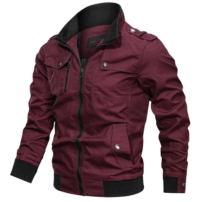 Urban Men's Stand Collar Autumn Winter Jacket Solid Colour Maroon 4XL