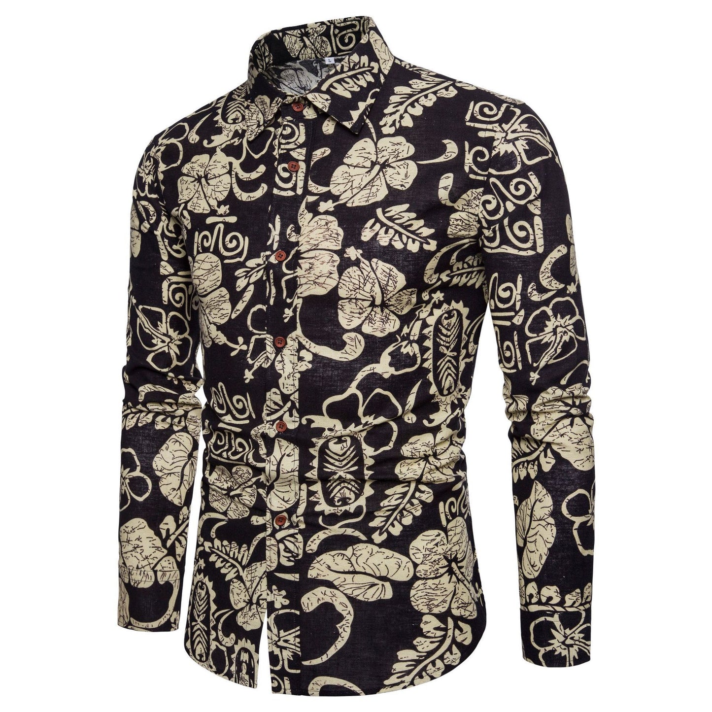 Casual Men's Long Sleeve Cotton Flower Shirt A 2XL