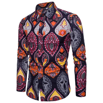 Casual Men's Long Sleeve Cotton Flower Shirt B 5XL