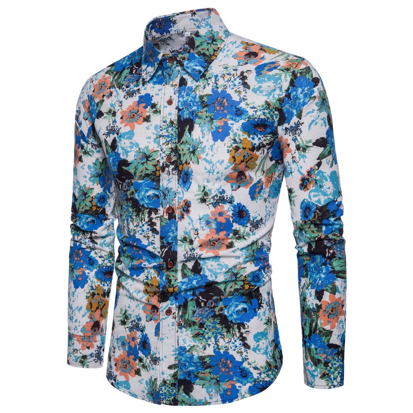 Casual Men's Long Sleeve Cotton Flower Shirt E 2XL