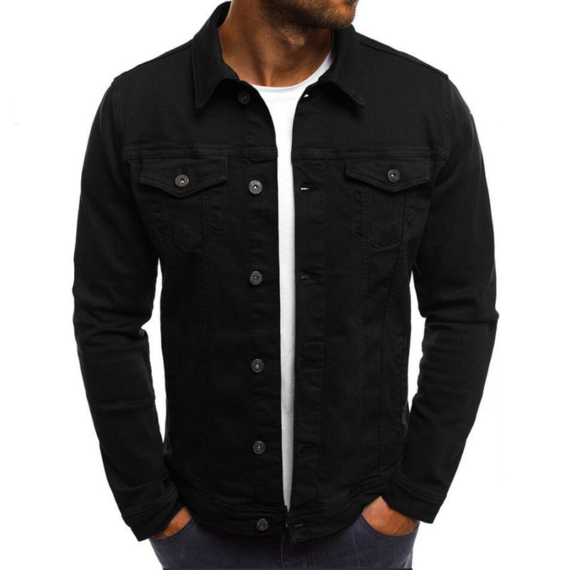 Casual Men Jacket Denim Button Shirt Male Black 3XL