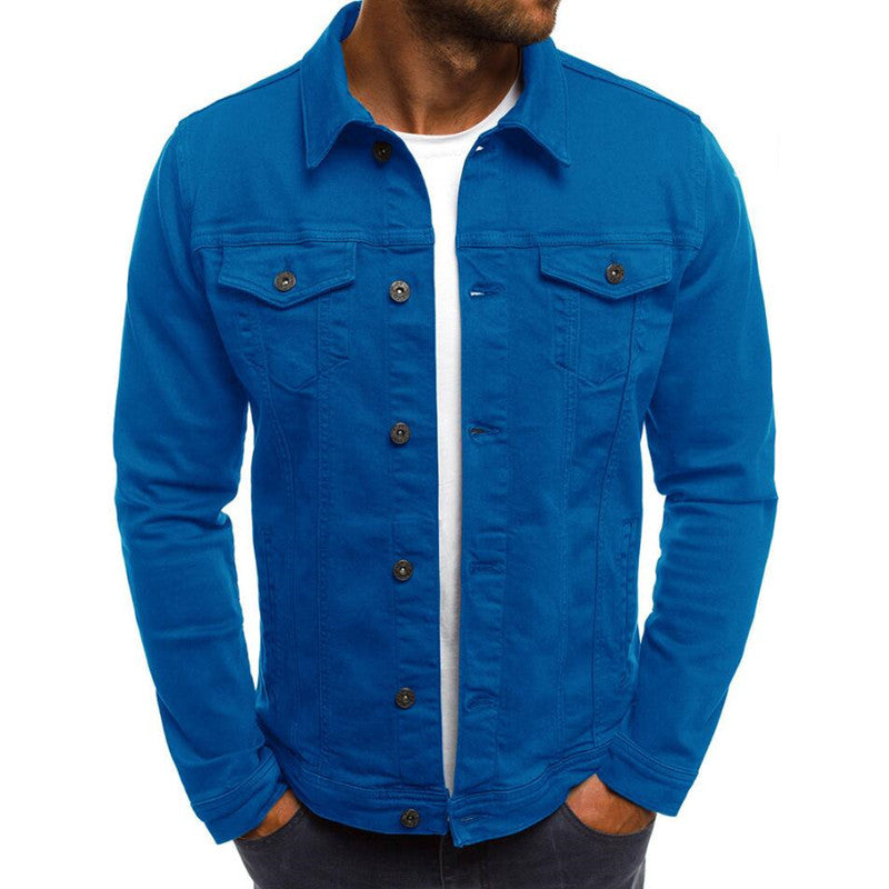 Casual Men Jacket Denim Button Shirt Male Blue 3XL