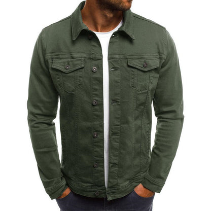 Casual Men Jacket Denim Button Shirt Male Green L