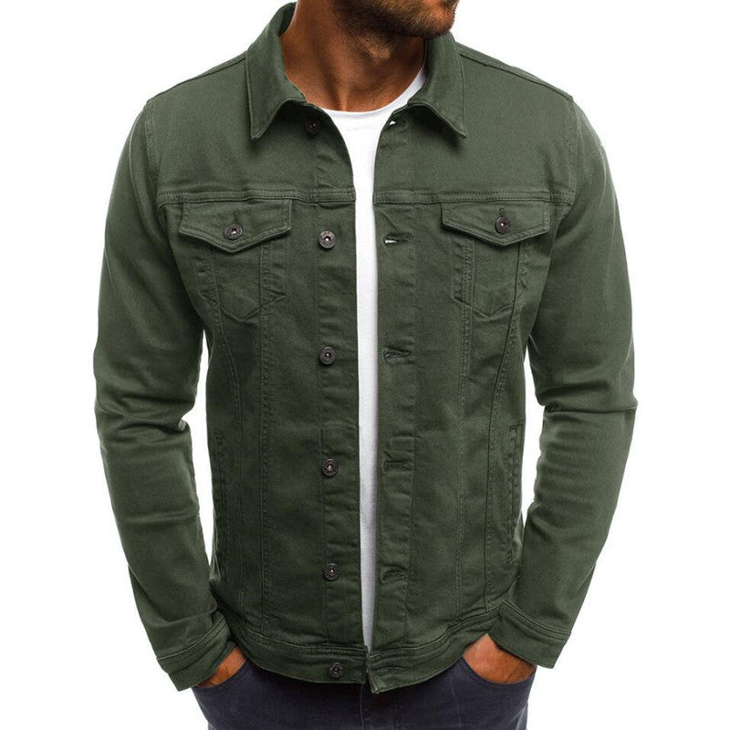 Casual Men Jacket Denim Button Shirt Male Green M