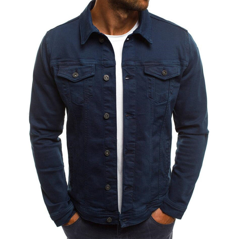 Casual Men Jacket Denim Button Shirt Male Navy blue 3XL