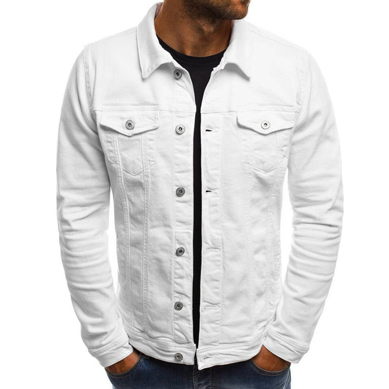 Casual Men Jacket Denim Button Shirt Male White 3XL