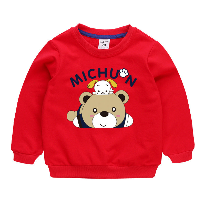 Lovely Children's Sweater Pullover Boys Baby Cotton Top Red dog 100cm