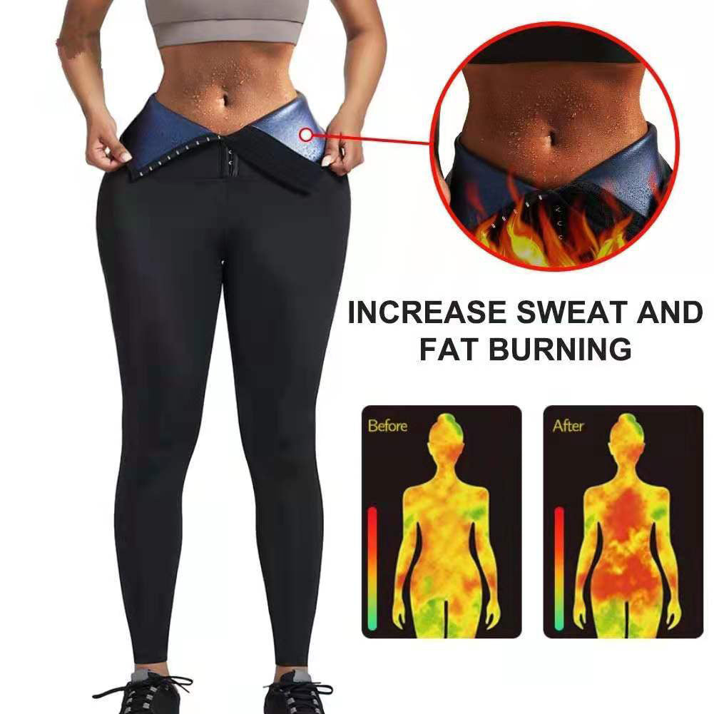 Elegant Women's Sauna Long Pants Fitness Thermo Sweat Leggings Training Slimming Pants Blue film coating 3XL