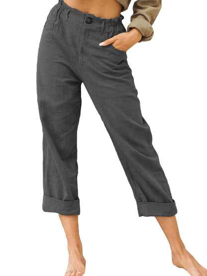 Lovely Women's Cotton Linen Pants Patch work Elastic Waist Pants Trousers Grey 2XL