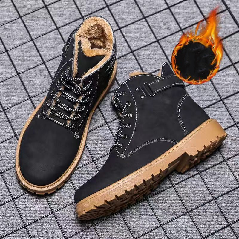 High-Top Increased Desert Boots Martin Boots Men Black woolen 40