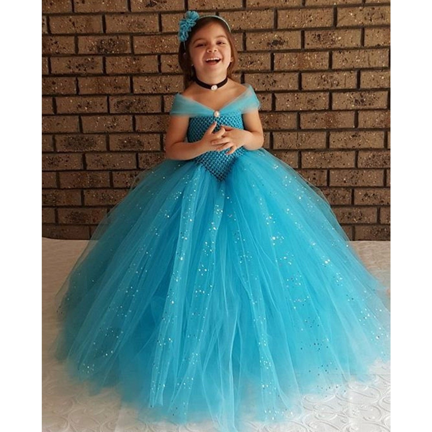 Lovely Girl's Mermaid Princess Birthday Dress Lack blue 0to6M