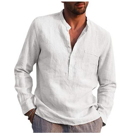 Cute Men's Vintage White Shirt Button Linen Shirts White 2XL