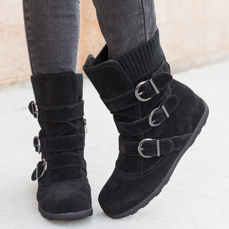 Casual Winter Boots Strap Buckle Shoes Black 40