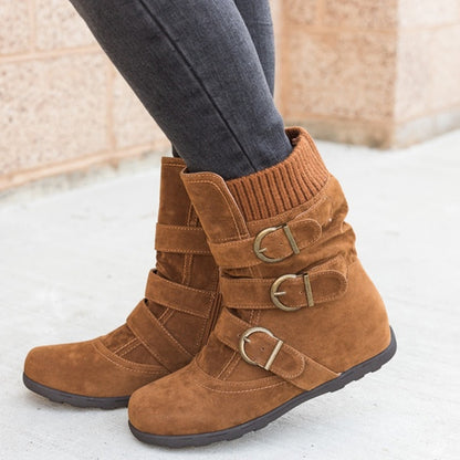 Casual Winter Boots Strap Buckle Shoes Brown 35