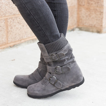 Casual Winter Boots Strap Buckle Shoes Grey 35