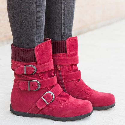 Casual Winter Boots Strap Buckle Shoes Red 35