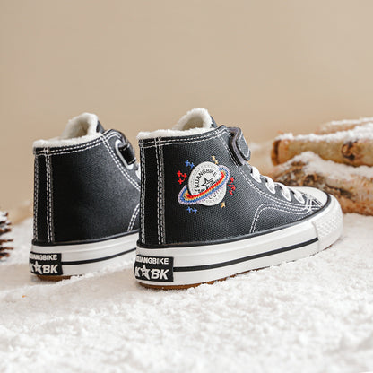 Children's High Top Two Cotton Shoes Winter New Plush Shoes Black 25