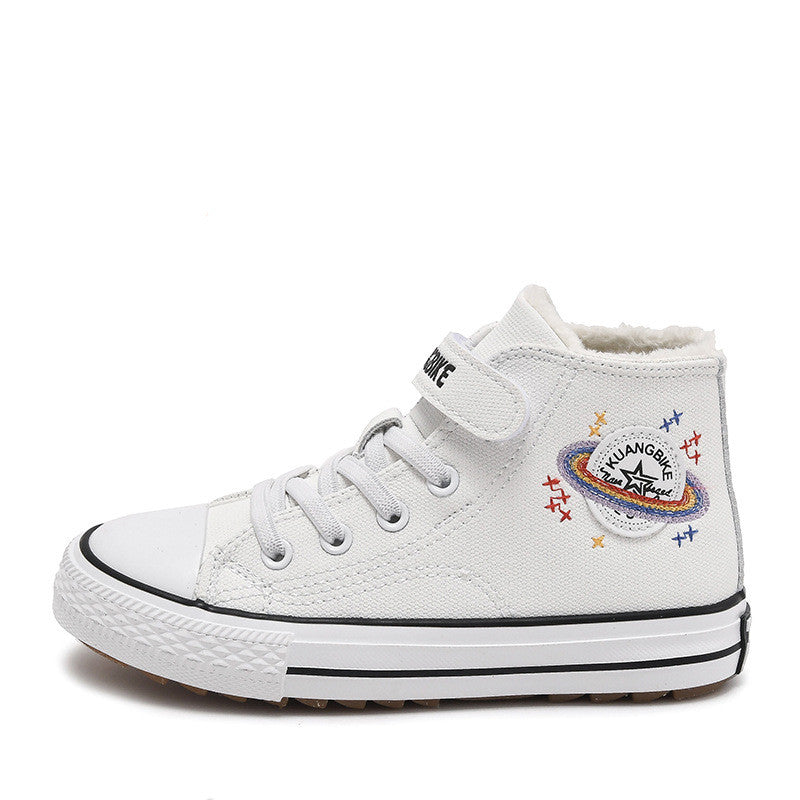 Children's High Top Two Cotton Shoes Winter New Plush Shoes White 25