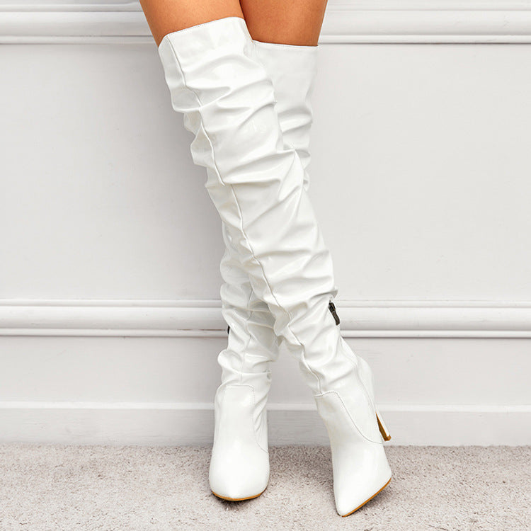 Knee Fashionable Women's Super High Heel Long Boots Party Shoes White Size35