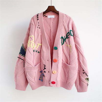 Lovely Women's Warm Cardigan Sweater Jacket Female Pink One size