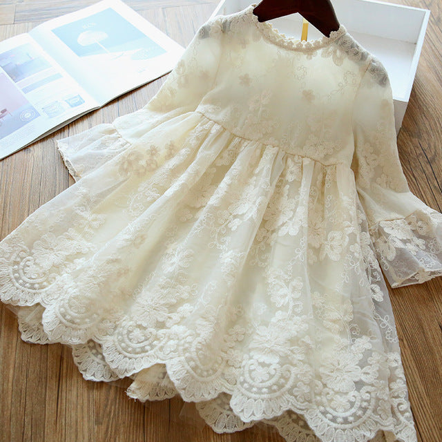 Elegant Children's Girl's Dress Embroidered Mesh Tulle Tutu Dress Skirt Beige 110cm