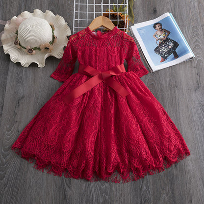 Elegant Children's Girl's Dress Embroidered Mesh Tulle Tutu Dress Skirt Red 110cm