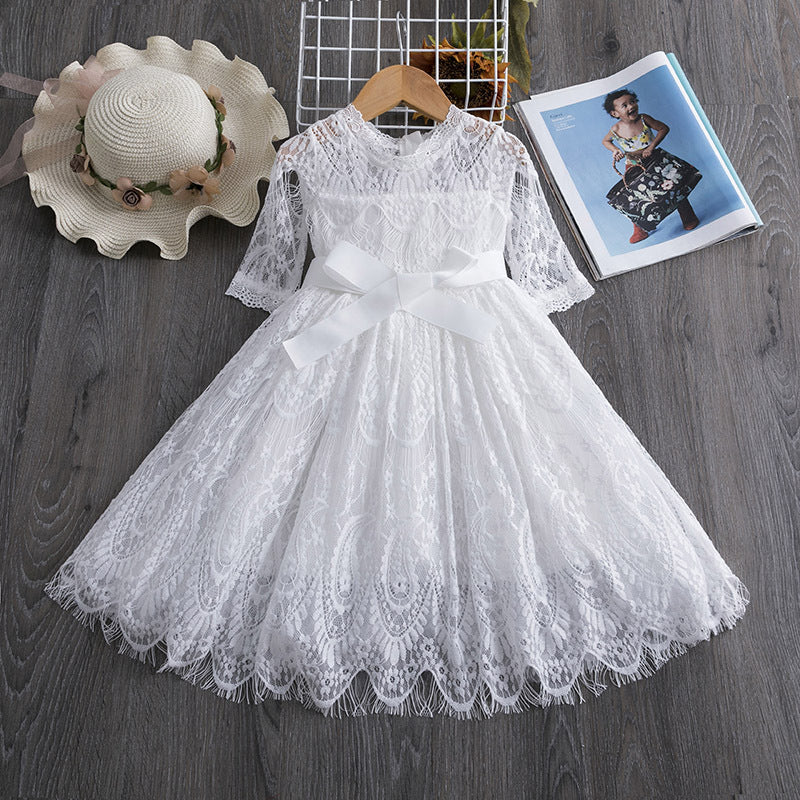 Elegant Children's Girl's Dress Embroidered Mesh Tulle Tutu Dress Skirt White 110cm