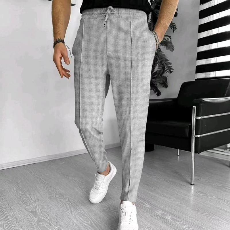 Cute Men's Male Drawstring Exercise Casual Trousers Pants Light Gray 2XL