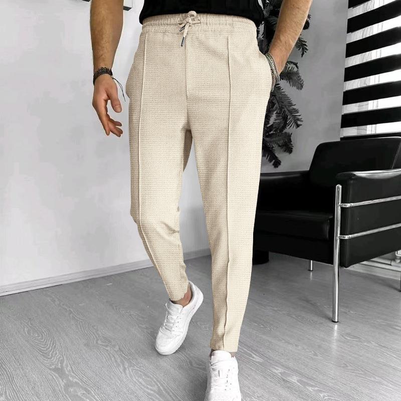 Cute Men's Male Drawstring Exercise Casual Trousers Pants Light Khaki 2XL