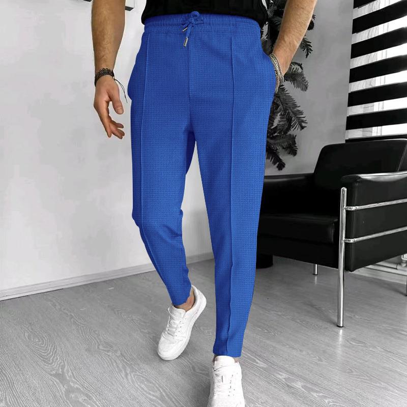 Cute Men's Male Drawstring Exercise Casual Trousers Pants Sapphire Blue 2XL