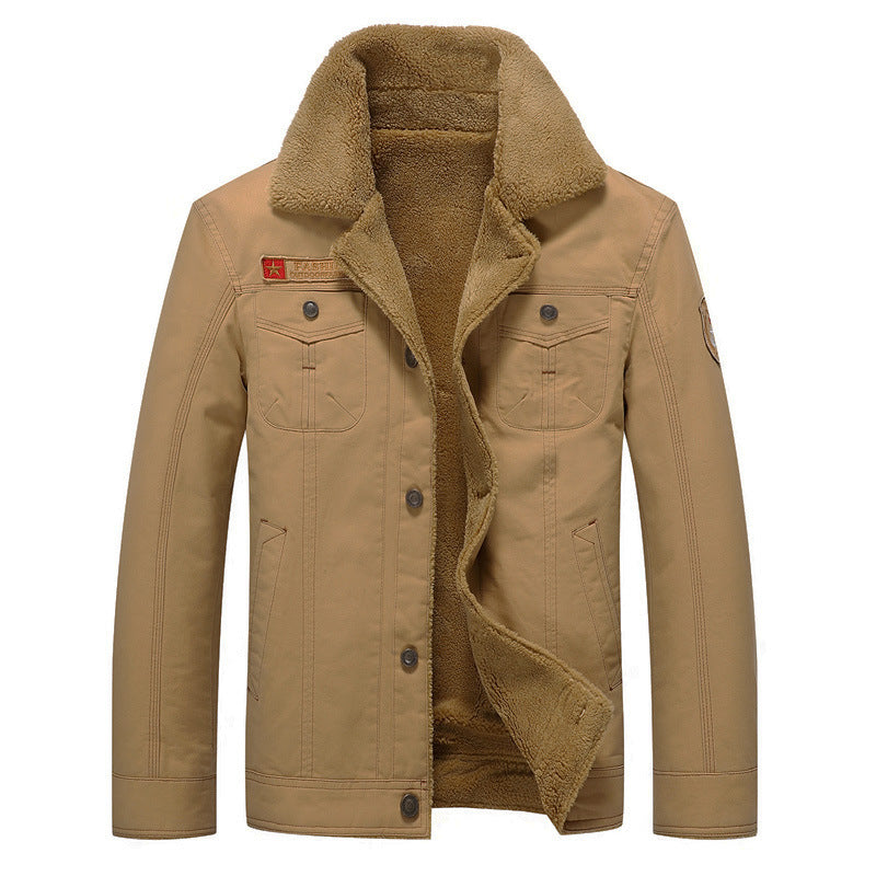 Cute Men's Warm Collar Fleece Winter Jacket Male 2XL Khaki